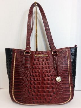 Brahmin Tri Color Lena Crocodile Embossed Leather Tote Purse, Tart Arendelle